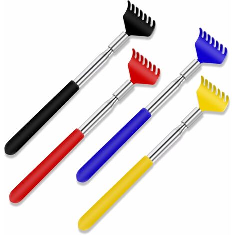 MOWZE Gratte-dos pour hommes et femmes en métal rétractable extensible jusqu'à 27 pouces pour soulager les démangeaisons avec sac de transport portable en voyage bureau maison (4 pièces)