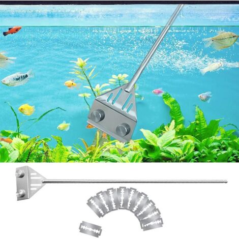Grattoir à algues pour aquariums en verre, nettoyeur d'aquarium avec 10 lames de rechange et accessoires de nettoyage