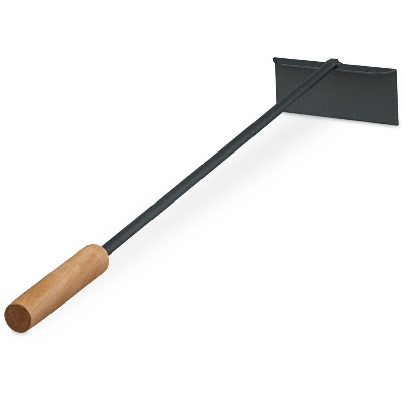 Relaxdays Gratte-cendres, manche en bois, métal, 53 cm, pour barbecue, cheminée & four, noir/naturel