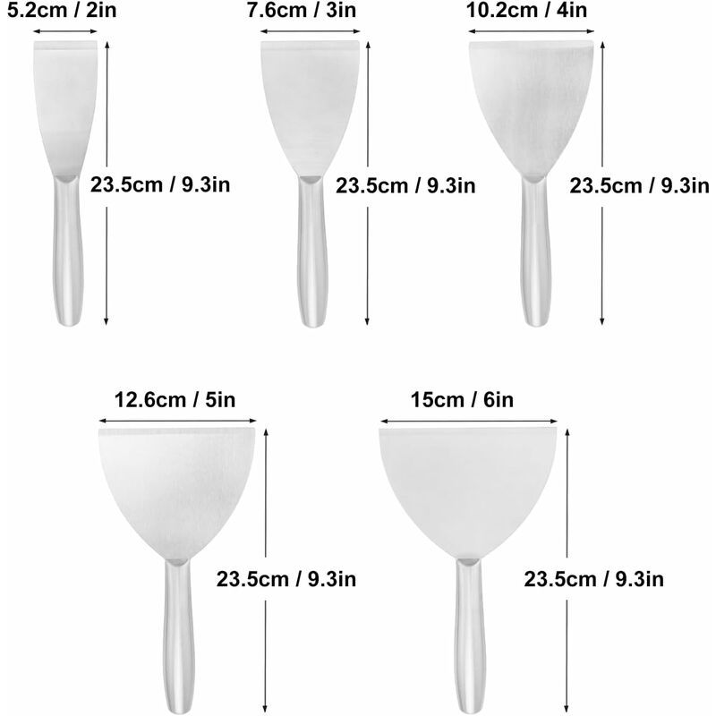 Grattoir à couteau à mastic 2', 3', 4', 5', 6', ensemble de couteaux à mastic, couteau à mastic en acier inoxydable, outil de grattoir à peinture