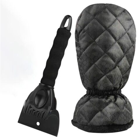 Grattoir à Glace avec Gant, Raclette à Neige avec Doublure en Polaire Chaud, Neige Grattoir Elastique Enserré Raclette Pare Brise pour la Glace, la Neige(Noir)