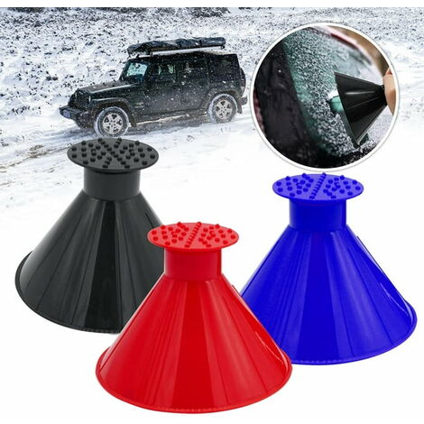  Grattoir à glace magique pour voiture avec entonnoir, lot de 2  cônes pour pare-brise, grattoir à neige rond pour voiture (Rouge)