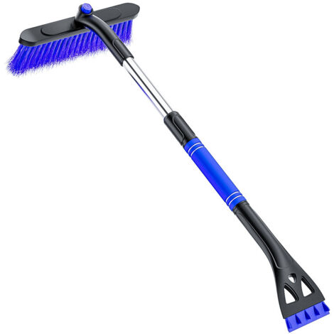 Grattoir à Glace pour Voiture,Grattoir à Neige et Brosse,Brosse à Neige, 3 en 1 Grattoir Voiture avec Balais,Pelle à Neige avec Rotation à 360, Raclette Givre Voitures à Manche Télescopique Bleu