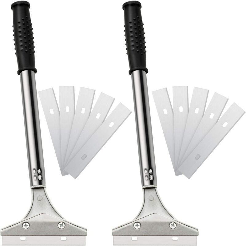 Grattoir à lame de rasoir de 4 pouces, outil de grattoir à peinture pour carrelage, grattoir à papier peint pour sol, grattoir à lisser avec 10 lames