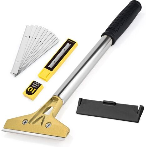 Grattoir à verre avec 10 lames, manche de 33 cm, lames en acier carbone de 100 mm, pour carrelage, papier peint, colle, miroir, plaque de cuisson