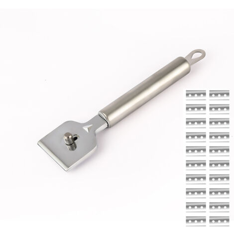 Grattoir avec 20 lames - grattoir plaque vitrocéramique,grattoir vitre,pour Vitrocéramique, Plaque à Induction, Voiture, Verre, Miroir, Autocollant, Nettoyage(Acier inoxydable)