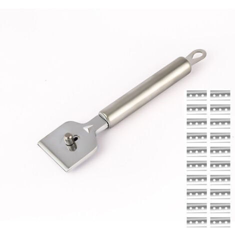 Grattoir avec 20 lames - grattoir plaque vitrocéramique,grattoir vitre,pour Vitrocéramique, Plaque à Induction, Voiture, Verre, Miroir, Autocollant, Nettoyage(Acier inoxydable)