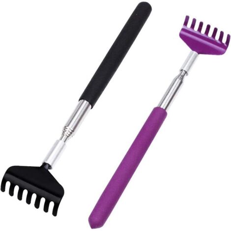 Grattoir de dos rétractable portable, 2 pièces (noir + violet)