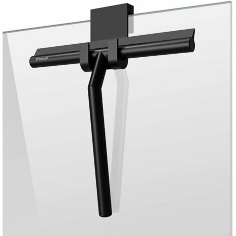 Grattoir de douche avec crochet de suspension, manche extra long noir de 21 cm pour un nettoyage efficace - grattoir à vitres pour salle de bain-AquaForge