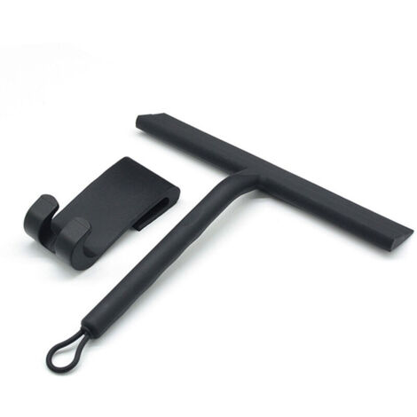Grattoir de douche noir en silicone, essuie-glace de salle de bain avec crochet en silicone