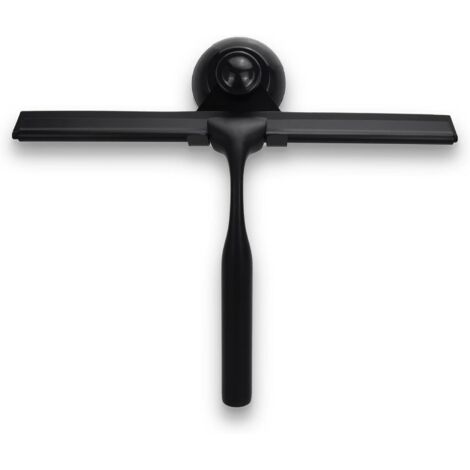 Grattoir de nettoyage pour porte de douche en verre avec support, lame en silicone de 25 cm, noir