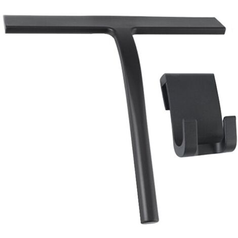 Grattoir de salle de bain, 28x22x3cm, avec support mural, silicone, noir