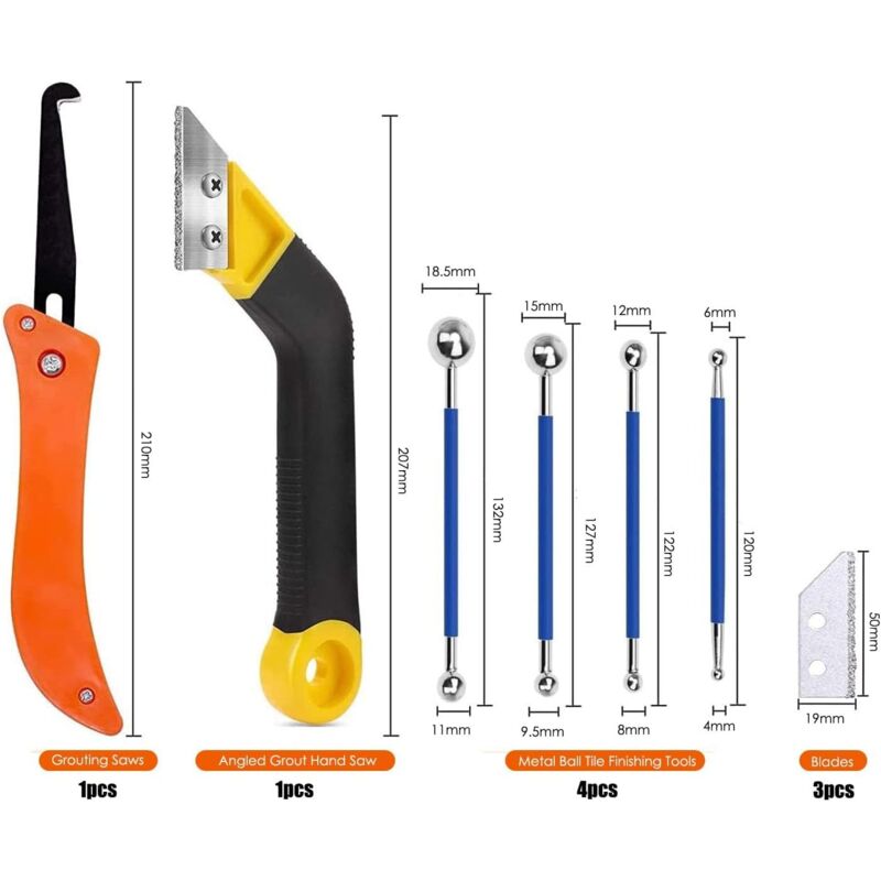 Grattoir Joint Carrelage, Grattoir a Dejointer Carrelage, Ensemble de Grattoir à Outils avec Lames et Kit Boule, pour le Nettoyage de Carreaux de Sol