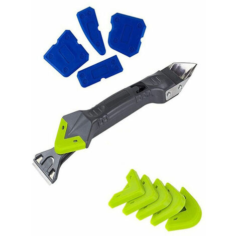 Grattoir lisseur joint silicone, 5 en 1 Kit de calfeutrage en silicone, dissolvant de silicone de 10 pièces 5 en 1 avec grattoir à joint en acier inoxydable de haute qualité, lisseurs de sol pour sal