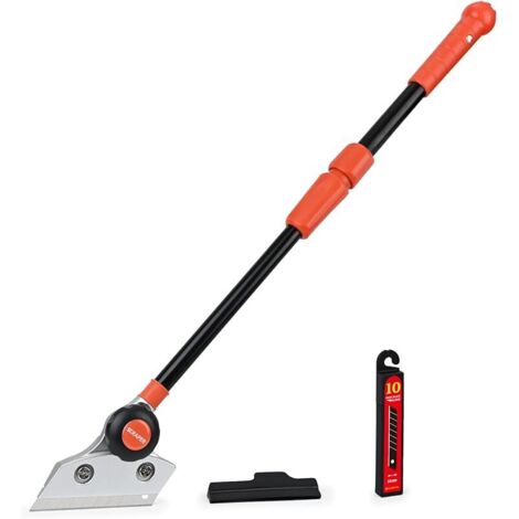 Grattoir Plancha avec 10 Lames, Grattoir télescopique de 16 à 23 INCH, Lames en Acier Au Carbone 100mm, pour Carrelage, Papier Peint, Colle, Miroir, La Table de Cuisson