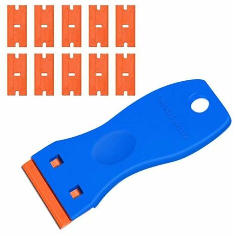 Grattoir Plaque Induction, 1 pcs Grattoir Vitre + 10 Lames Rechange, Raclette Vitroceramique Grattoir Peinture, Soft-Touch Lame Grattoir Poele Vitroceramique (Bleu)