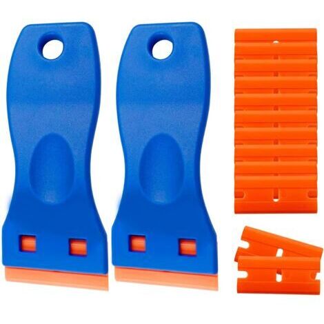 Grattoir Plaque Vitrocéramique, 2 Grattoir Plastique 100 Raclettes pour Enlever Les Étiquettes, a Colle, La Peintureautocollants et Décalcomanies, Nettoyage de Vitres, Bleu