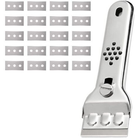 Grattoir Plaque Vitrocéramique en Acier Inoxydable Grattoir Vitre Plaque Induction Racloir Vitrocéramique Peinture Scraper Raclette Plaque Vitrocéramique avec 20 Lames, pour Vitres/Miroir