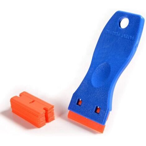 Grattoir Plastique Grattoir Verre Vitrocéramique NE RAYE PAS LA SURFACE Très Résistant Grattoir Lame de Rasoir avec 10PCs Lames de Rasoir en Plastique pour Enlever Les étiquettes Autocollant