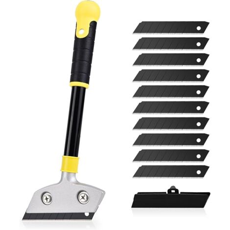 Grattoir Vitre avec 10 Lames, Grattoir Peinture avec 12inch Long Manche, Lames en Acier Au Carbone 125mm, pour Carrelage, Papier Peint, Colle, Miroir, La Table de Cuisson