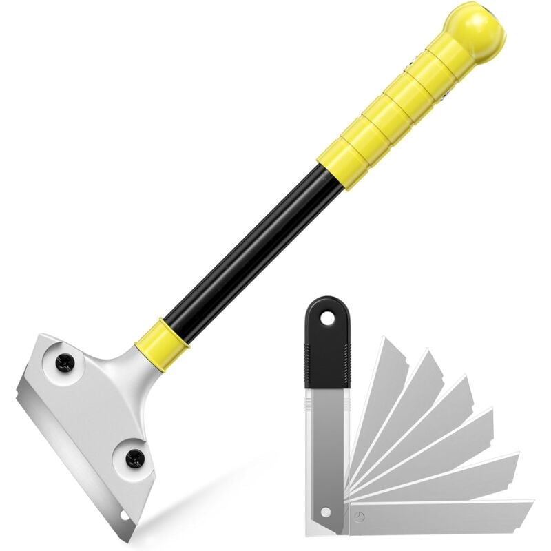 Csparkv - Grattoir Vitre, Grattoir Peinture avec 20 Lames, Racloir pour Plaque avec Fonction knock-out, Scraper Plancha à Long Manche pour Plaque à