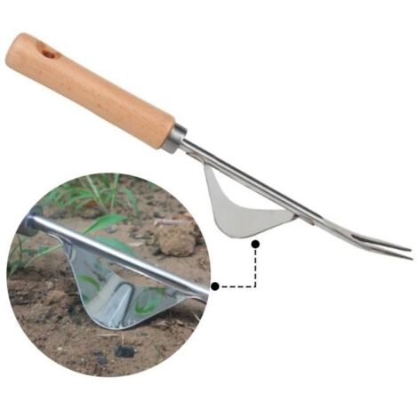 Grattoir,Désherbeur de jardin multifonctionnel, manche en bois, coupe de désherbage, outil de creuser et de repiquage en