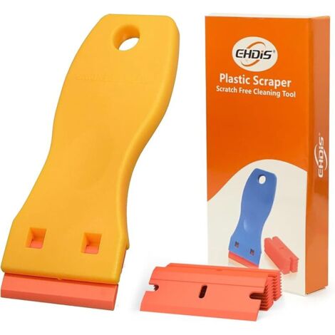 Grattoirs, Verre Grattoir Vitrocéramique Plaque Grattoir avec 10 raclettes de en plastique, pour enlever les étiquettes, a colle, la peintureAutocollants et décalcomanies, jaune