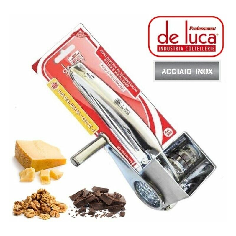 Image of De Luca Coltellerie - grattugia a rullo manuale a manovella x formaggio noci cioccol. in acciaio inox