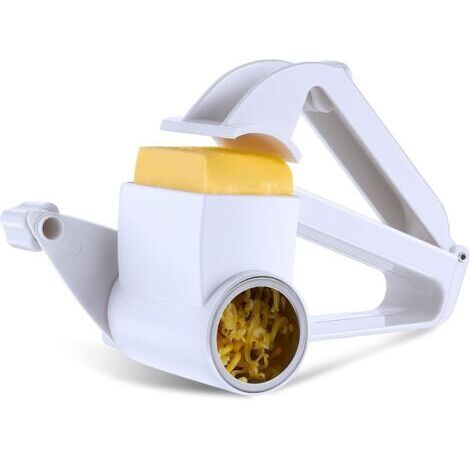 Grattugia manuale rotante con rullo in acciaio inox, adatta per grattugiare formaggi a pasta dura, cioccolato, frutta secca, utensili da cucina (bianca).