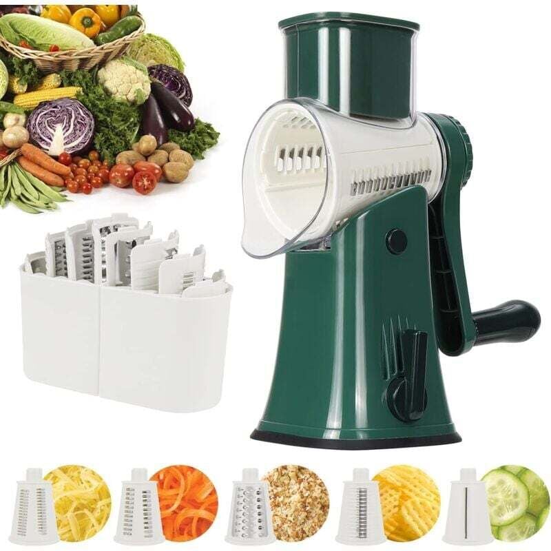 Image of Grattugia rotante per formaggio, grattugia manuale per verdure con 5 lame cilindriche in acciaio inox, grattugia per carote, per patate, carote,
