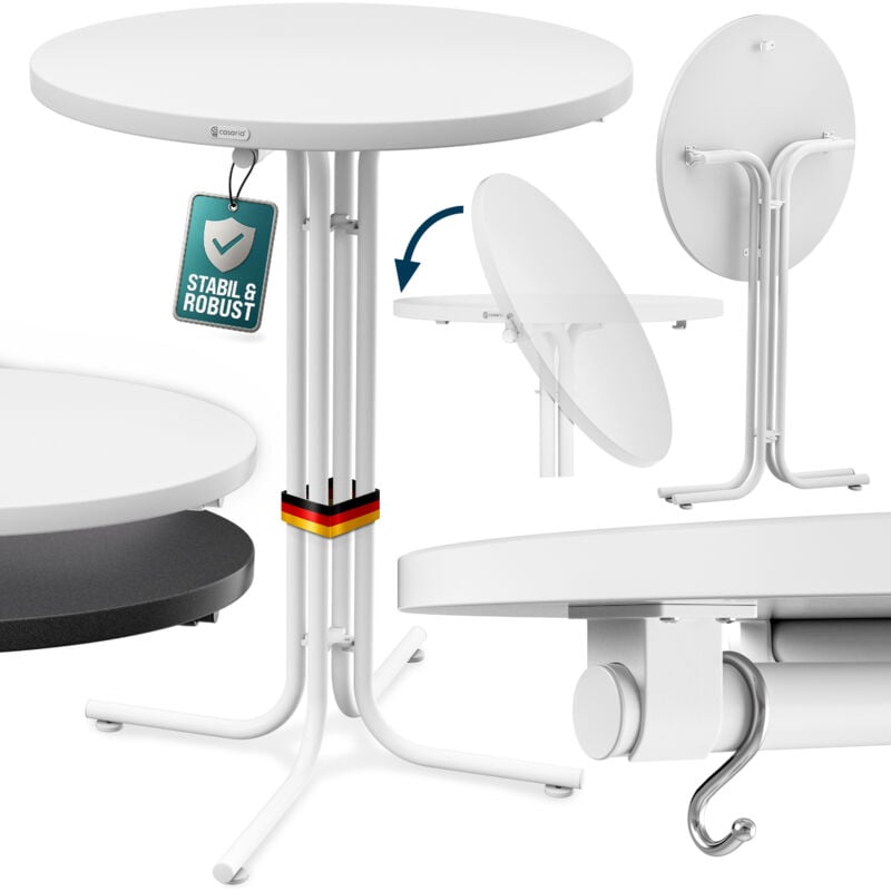 Table de bar ronde Ø70 ou 80 cm pliable haute de 110 cm plateau de table en mdf mange debout table d'appoint Blanc 70cm - Casaria