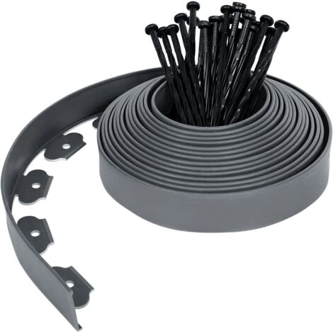 (Grau) Kunststoff-Garteneinfassung 5 Meter mit 15 flexiblen Erdankern