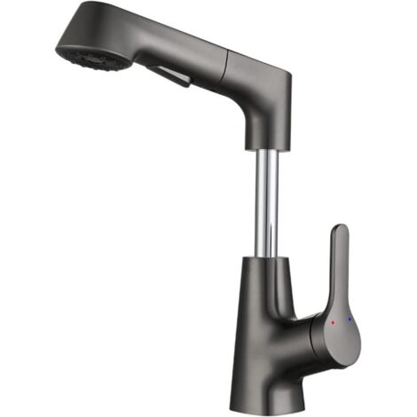 (Grau) Pull-up-Waschbeckenhahn Pull-down-Badhahn Einloch-Badhahn mit 2 Modi