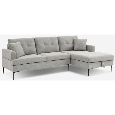 MODUS SOFÀ Grau Stoff 3-Sitzer Ecksofa mit Stauraum Halbinsel Agadir Farbe: Grau