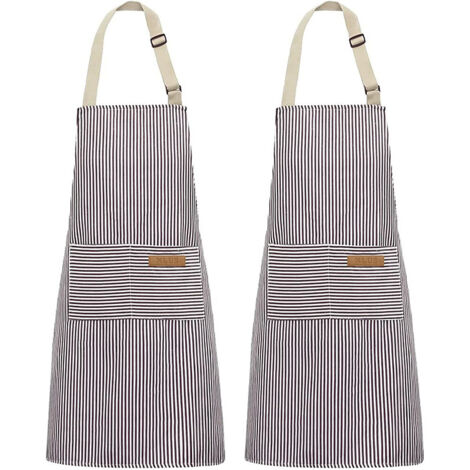 Graue Schürze mit feinen Streifen, 68 x 75 cm, 2-teiliges Set, verstellbarer Nackenriemen, geeignet für Esszimmer und Küche.