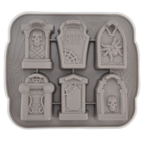 Graue Silikon-Eiscremeform mit 6 Fächern, gruselige Grabsteinform, leicht zu reinigen für Halloween-Kuchen