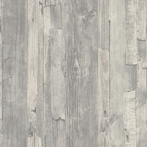 Graue Tapete in Holzoptik | Landhaus Vliestapete in Hellgrau | Vintage Holztapete ideal für Küche und Schlafzimmer - 10,05 x 0,53 m - Grau