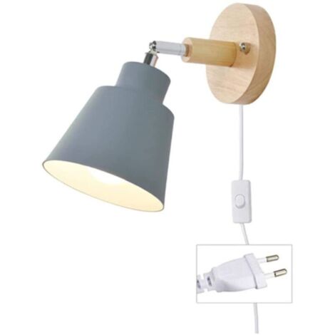 Graue Wandleuchte mit Steckdose und Schalter, modernes Design für Schlaf- oder Wohnzimmer, Vintage-Retro-Wandleuchte, Nachttischlampe, 350° drehbar