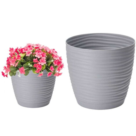 Grauer Blumentopf mit Untersetzer, 19x17,3cm, Kunststoff