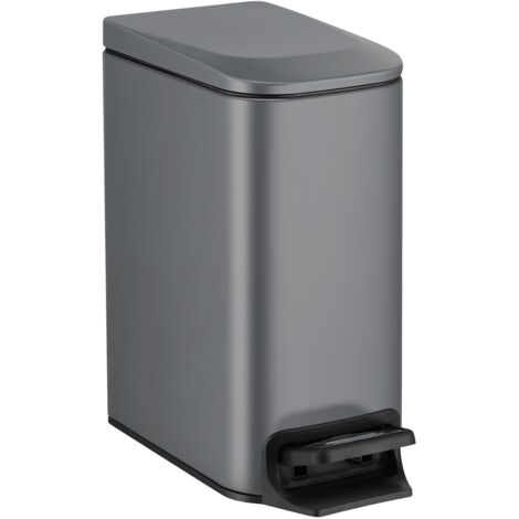 Grauer Mülleimer 29,8 x 15 x 30,2 cm 1 kleiner Badezimmer-Mülleimer mit Deckel 6 Liter Edelstahl-Mülleimer mit Pedal