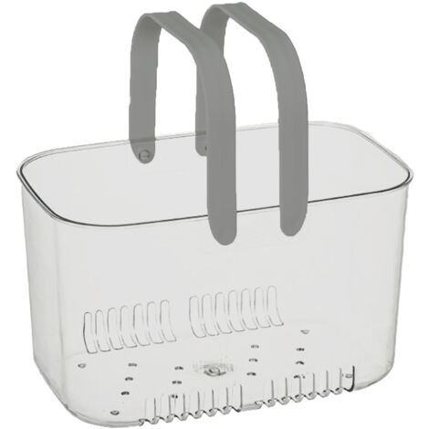 Grauer Obstkorb mit komfortablem Griff und Belüftungslöchern, ideal zum Campen und für vielseitige Aufbewahrung.