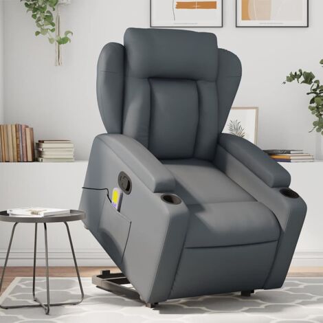 Grauer Relaxsessel mit Massagefunktion aus Kunstleder