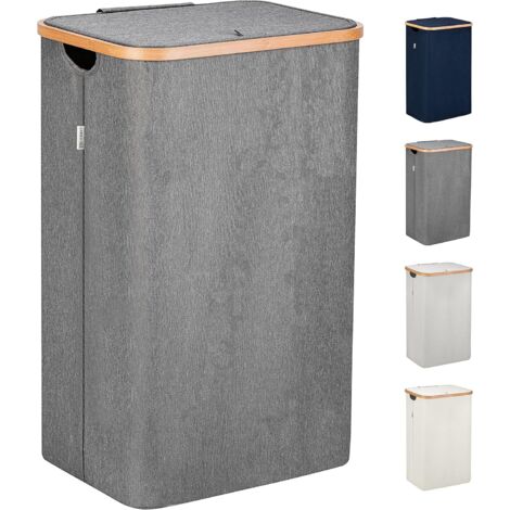 Grauer Schmutzwäschekorb – XL 100 Liter – große Wäschekörbe mit Deckel und Griffen – Wäschekorb für Schlafzimmer – Schmutzwäschebehälter aus Bambus für Badezimmer