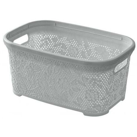 Grauer Wäschekorb mit Blumenmuster, 27Lt