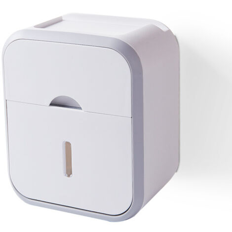 Grauer, wandmontierter Toilettenpapierhalter, kein Bohren erforderlich, mit Papierauswurf und Rollenspender, Badezimmerablage, ohne Rollenachse