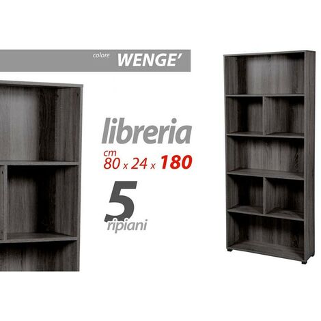 Graues Wand-Bücherregal aus Holz mit 5 Regalen cm 80 x 24 x 180 h