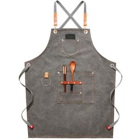 (Grau)Hochwertige Cowboy-Schürze mit Taschen für Friseur, Maler, Gärtner, Haarstylisten für Damen und Herren