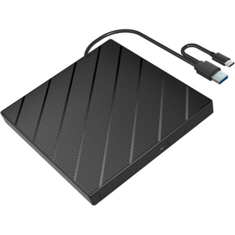 Graveur DVD externe double USB 3.0 & Type-C, formats multiples, transfert rapide, Plug and Play