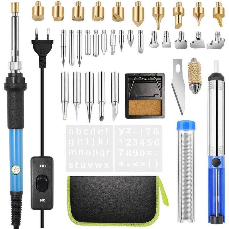 Tonchean - Graveur et outil de précision,Kit de Pyrogravure 54 pcs Pyrogravure sur Bois 60W Température Réglable de 200 à 450 °c - Pour bois, cuir,