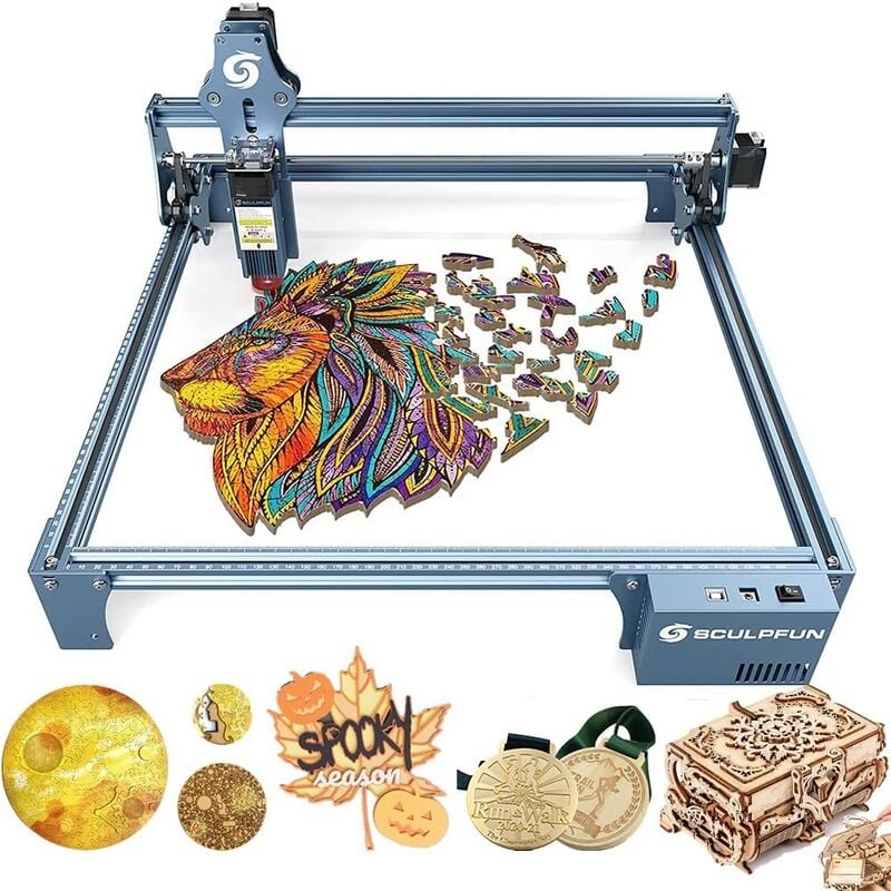 Graveur laser Sculpfun S9, machine de gravure laser à effet 90 w, gravure et découpe du bois 15 mm, protection des yeux, 410 x 420 mm, pour bois métal